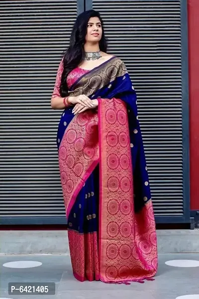 Beautiful Silk Blend Jacquard Saree with Blouse piece-thumb0