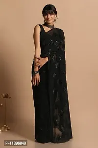 Designer Georgette Black Sequins Saree With Blouse Piece For Women-thumb1