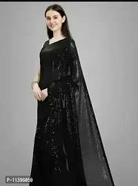 Designer Georgette Black Sequins Saree With Blouse Piece For Women-thumb2