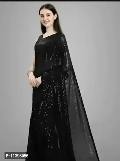 Designer Georgette Black Sequins Saree With Blouse Piece For Women-thumb3