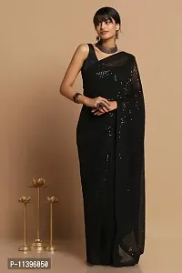 Designer Georgette Black Sequins Saree With Blouse Piece For Women-thumb3