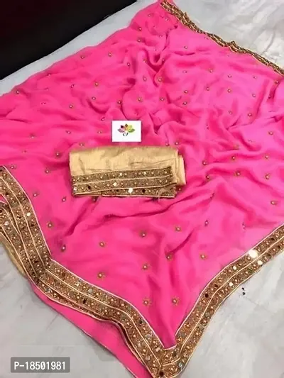 Chanderi Mirror Work Embroidery Saree with Blouse Piece