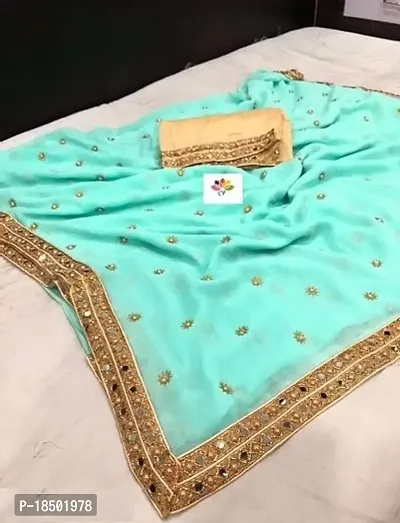 Chanderi Mirror Work Embroidery Saree with Blouse Piece