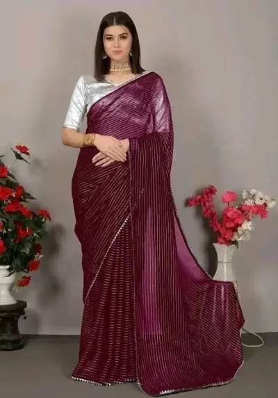 Vichitra Silk Foil Striped Piping Border Saree with Blouse Piece