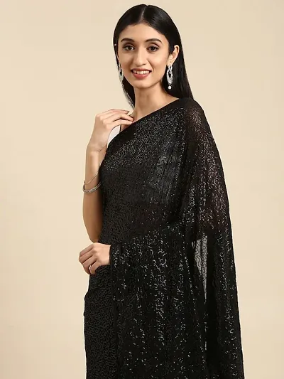 Partywear Sequins Work Sarees with Blouse Piece