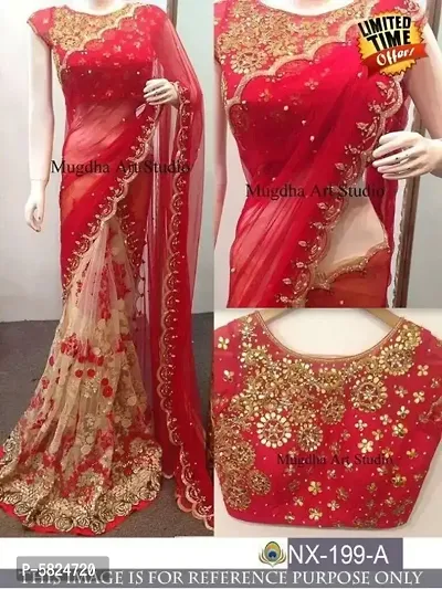 Red Georgette Embroidered Sarees For Women-thumb1