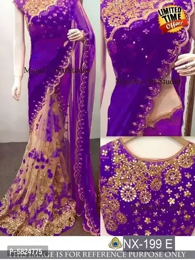 Purple Georgette Embroidered Sarees For Women-thumb1