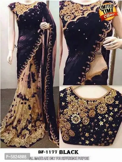 Black Georgette Embroidered Sarees For Women-thumb1