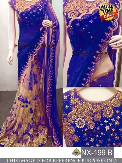 Georgette Net Half and Half Embroidered Sarees with Blouse Piece