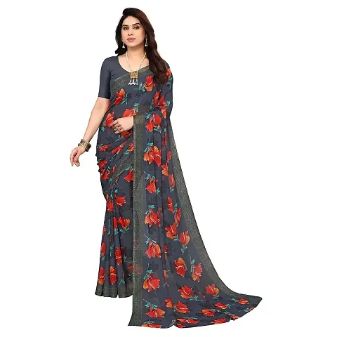 Printed Poly Georgette Saree with Blouse Piece