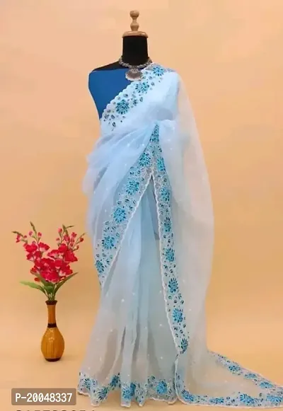Fancy Organza Saree with Blouse Piece for Women-thumb0