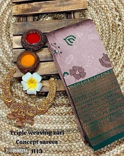 Kanjeevaram Silk Blend Woven Design Saree with Blouse Piece-thumb0