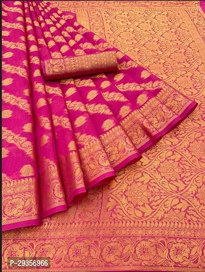 Stylish Organza Pink Woven Design Saree With Blouse Piece For Women-thumb0