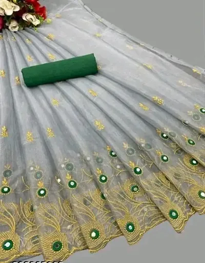 Net Embroidered Sarees with Blouse Piece