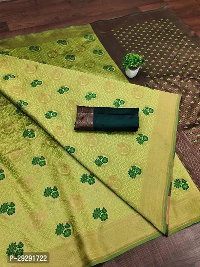 Banarasi Zari Jacquard Work Silk Blend Saree With Blouse Piece