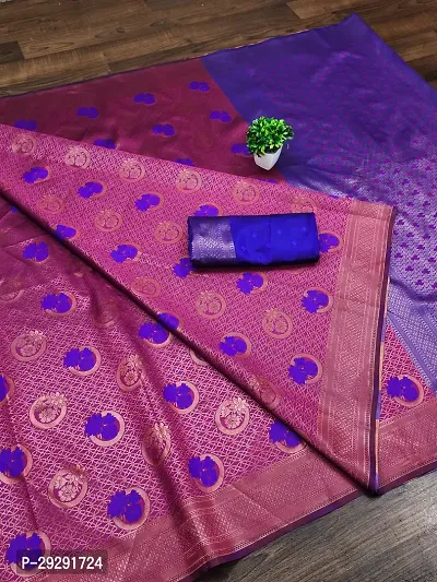 Banarasi Zari Jacquard Work Silk Blend Saree With Blouse Piece