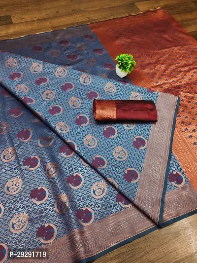 Banarasi Zari Jacquard Work Silk Blend Saree With Blouse Piece