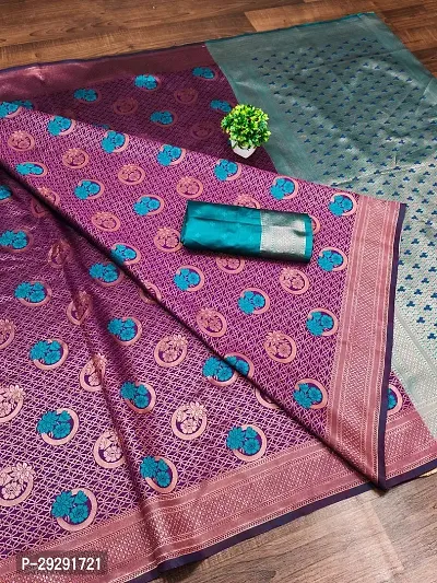 Banarasi Zari Jacquard Work Silk Blend Saree With Blouse Piece-thumb0