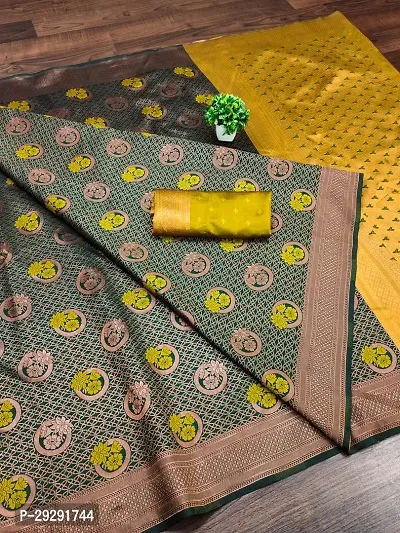 Banarasi Zari Jacquard Work Silk Blend Saree With Blouse Piece