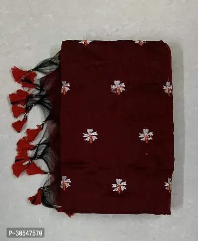 Handloom Khadi Cotton Shiuli Flower Embroidered Design Saree With Bouse Piece