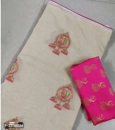 Chanderi Cotton Embroidery Saree with Blouse Piece-thumb0