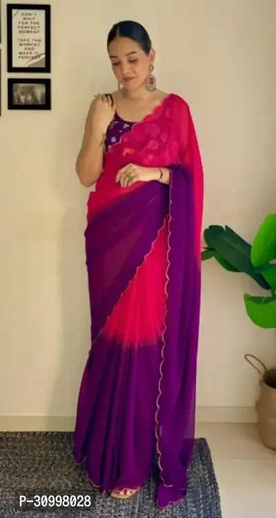 Elegant Multicolored Georgette Saree With Blouse Piece For Women-thumb0