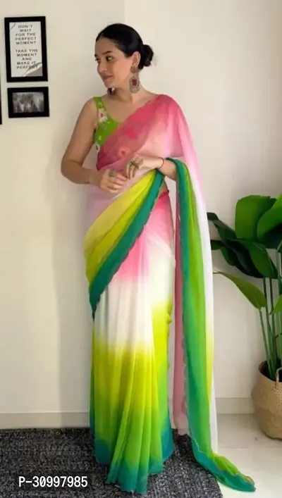 Elegant Multicolored Georgette Saree With Blouse Piece For Women