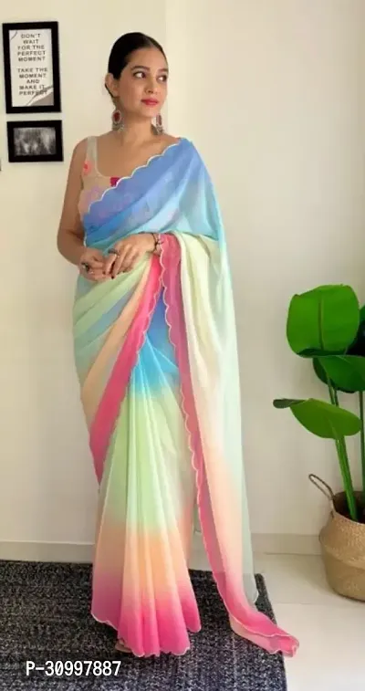 Elegant Multicolored Georgette Saree With Blouse Piece For Women