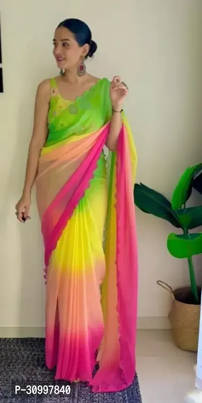 Elegant Multicolored Georgette Saree With Blouse Piece For Women