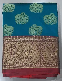 Stylish Green Art Silk Woven Design Saree with Blouse piece For Women-thumb1