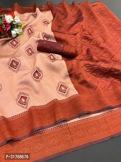 Copper Zari Silk Blend Woven Design With Blouse Piece