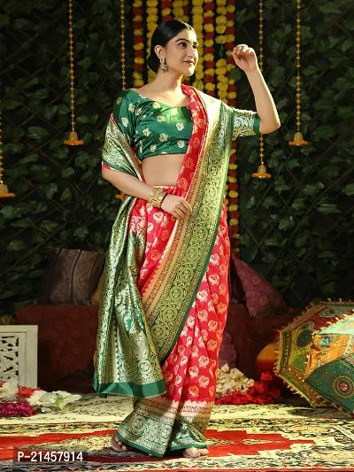 Silk Blend Woven Design Saree With Blouse Piece