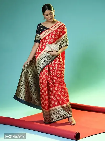 Silk Blend Woven Design Saree With Blouse Piece