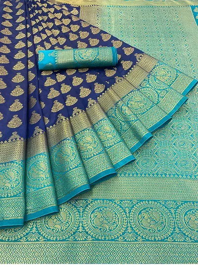 Fancy Silk Blend Saree with Blouse Piece for Women