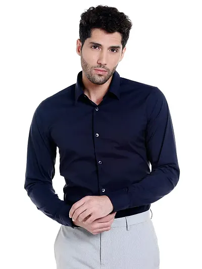 Men's Regular Fit Cotton Blend Solid Formal Shirts