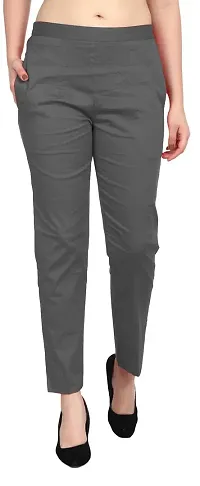 SriSaras Women's Straight Fit Cotton Pants/Trousers (3XL, Grey Light Grey)-thumb1
