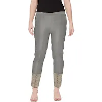 SriSaras Women's Regular Fit Silk Gold Border Pants/Trousers (2XL, Silver)-thumb1
