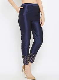 SriSaras Women's Regular Fit Silk Pants/Trousers (3XL, Navy Blue)-thumb1