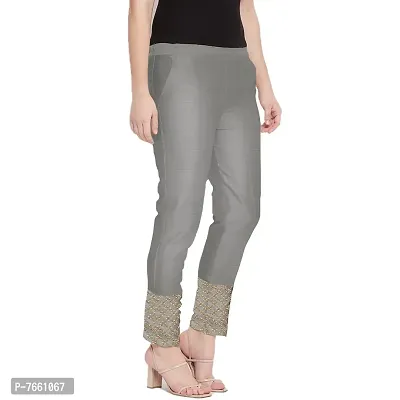 SriSaras Women's Regular Fit Silk Gold Border Pants/Trousers (2XL, Silver)-thumb0