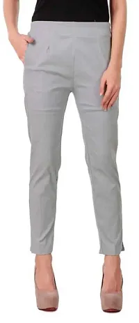 SriSaras Women's Straight Fit Cotton Pants/Trousers (M, Black Light Grey)-thumb2
