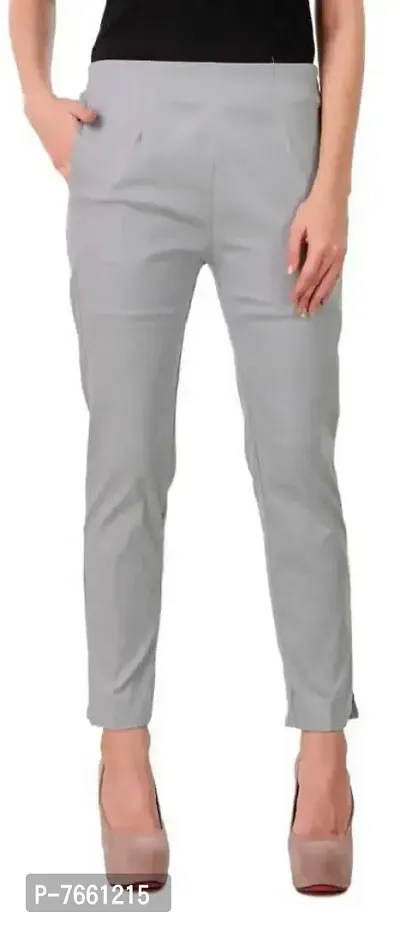 SriSaras Women's Straight Fit Cotton Pants/Trousers (M, Black Light Grey)-thumb3