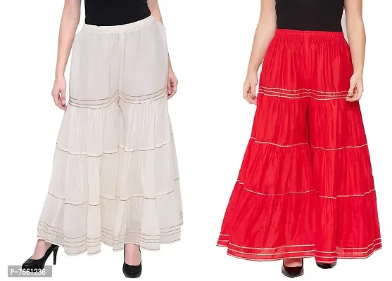 SriSaras Premium Women's Cotton Flared Garara/Sharara Palazzo Combo (Free SIze 28 to 40) (WHITE RED)-thumb0