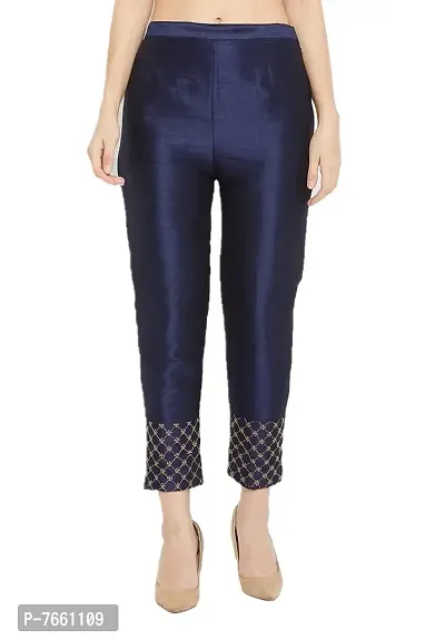 SriSaras Women's Regular Fit Silk Pants/Trousers (3XL, Navy Blue)-thumb0