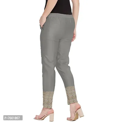 SriSaras Women's Regular Fit Silk Gold Border Pants/Trousers (2XL, Silver)-thumb3