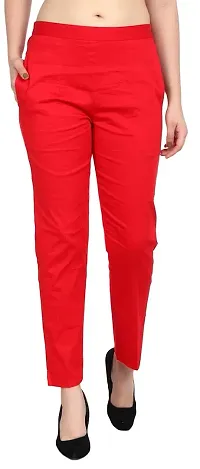 SriSaras Women's Straight Fit Cotton Pants/Trousers (2XL, RED Parrot Green)-thumb1