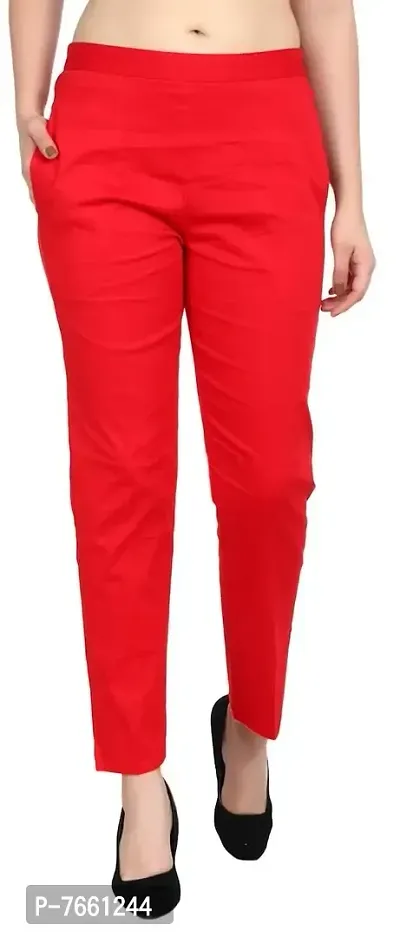 SriSaras Women's Straight Fit Cotton Pants/Trousers (2XL, RED Parrot Green)-thumb2