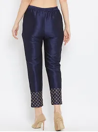 SriSaras Women's Regular Fit Silk Pants/Trousers (3XL, Navy Blue)-thumb2