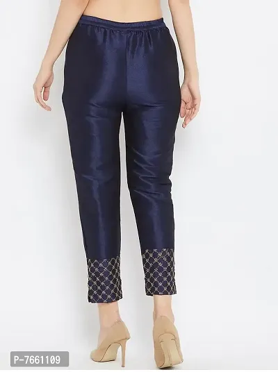 SriSaras Women's Regular Fit Silk Pants/Trousers (3XL, Navy Blue)-thumb3