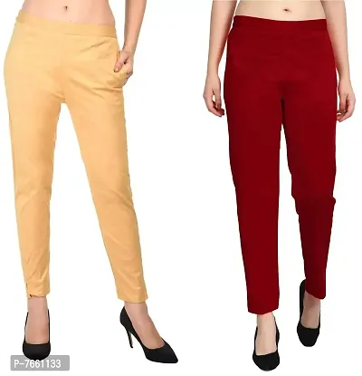 SriSaras Women's Straight Fit Cotton Pants/Trousers