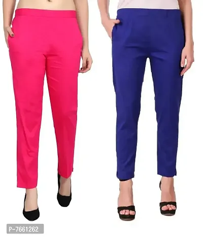 SriSaras Women's Straight Fit Cotton Pants/Trousers (3XL, MAJENTA Royal Blue)